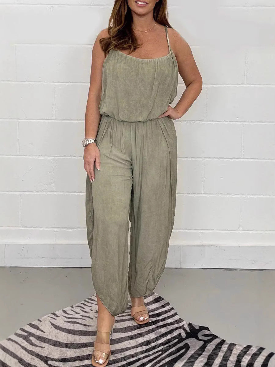 Women’s Jumpsuit – Relaxed Fit – Wide Leg – Spaghetti Straps