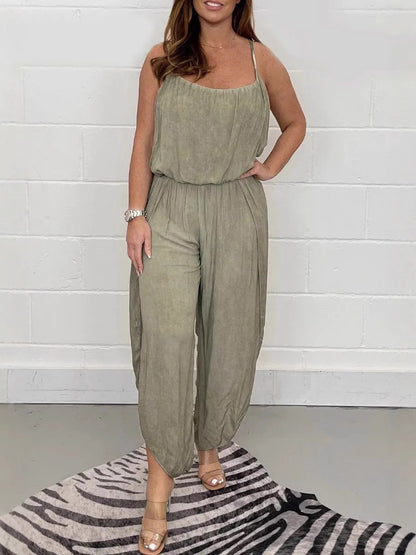 Women’s Jumpsuit – Relaxed Fit – Wide Leg – Spaghetti Straps