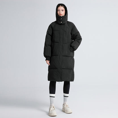 Women’s Long Puffer Jacket – Oversized Fit – Quilted Insulated – Full Zip High Collar