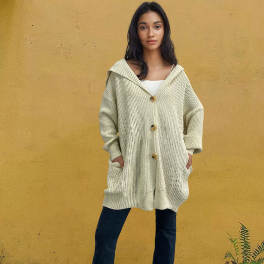 Knitted Button Front Oversized Cardigan With Pockets 