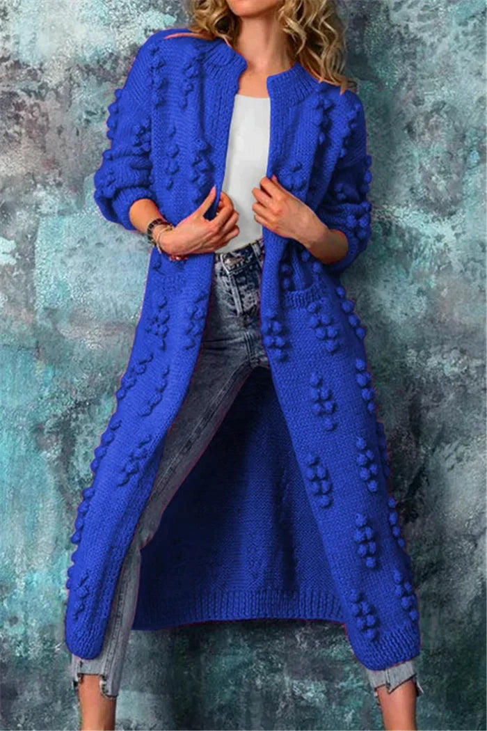 Womens stylish long cardigan crew neck with open front