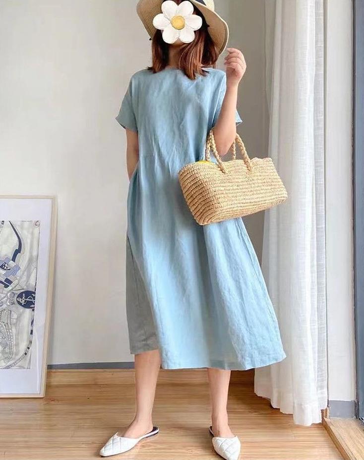 Women’s Midi Dress – Loose Fit – Breathable Fabric – Short Sleeve Casual Style