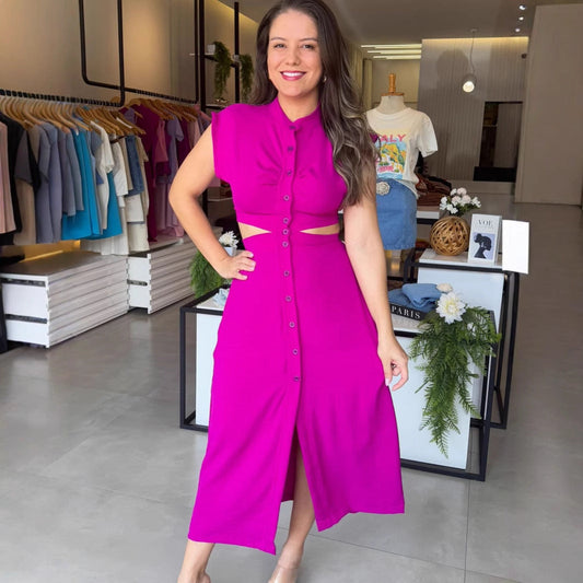Cut-Out Waist Slim Fit Midi Dress