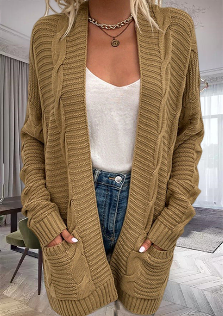 Chunky Cable Knit Oversized Wool Blend Cardigan 