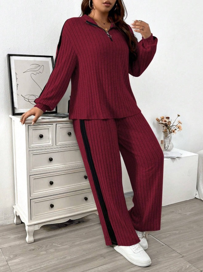 Ribbed Knit Relaxed Fit Two-Piece Set 