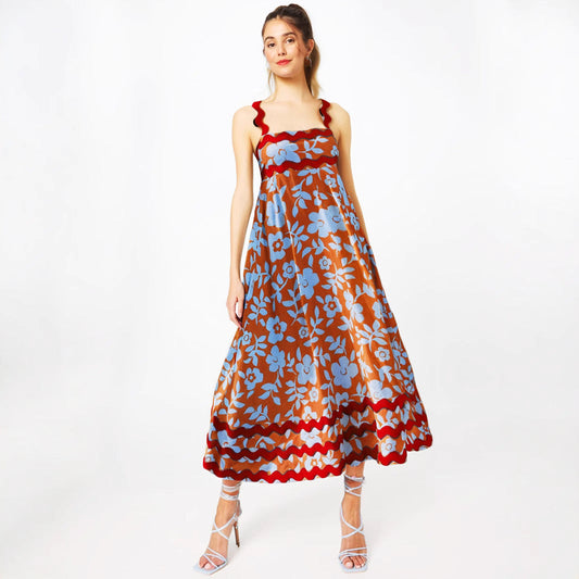 Flowing Floral Print Satin Maxi Dress