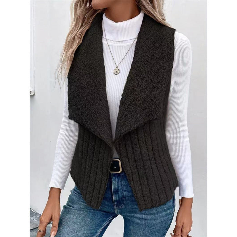 Women’s Vest - Knit - Sleeveless - Shawl Collar - Relaxed Fit - Open Front