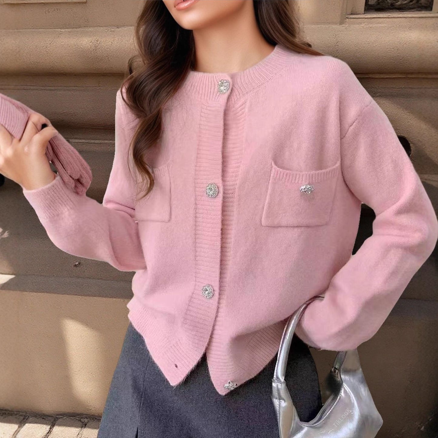Women’s Cardigan – Wool Blend Knit – Relaxed Fit – Button Front – Ribbed Trim – Chest Pockets