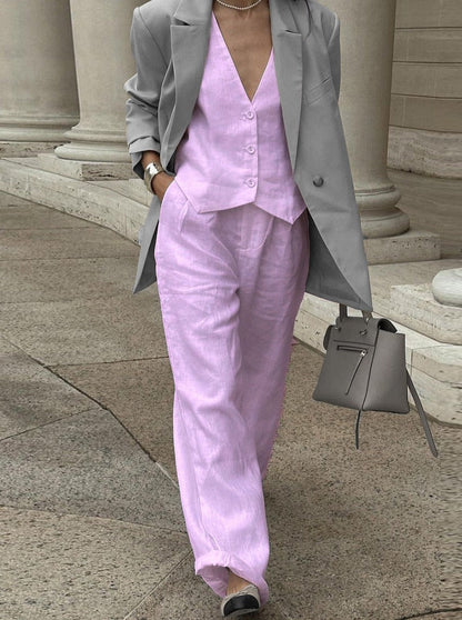 Women's Vest and Wide-Leg Pants Set - Tailored Fit - Sleeveless - High Waist Elegant Outfit