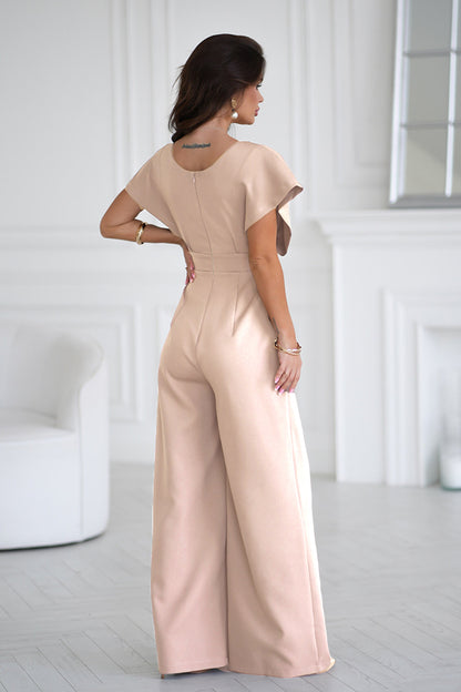 Women's Wrap Jumpsuit - V-Neck - Wide Leg - Elegant Style