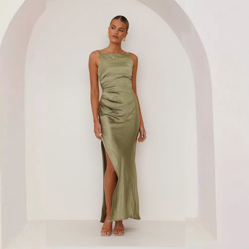 Satin Slim Fit Sleeveless Midi Dress