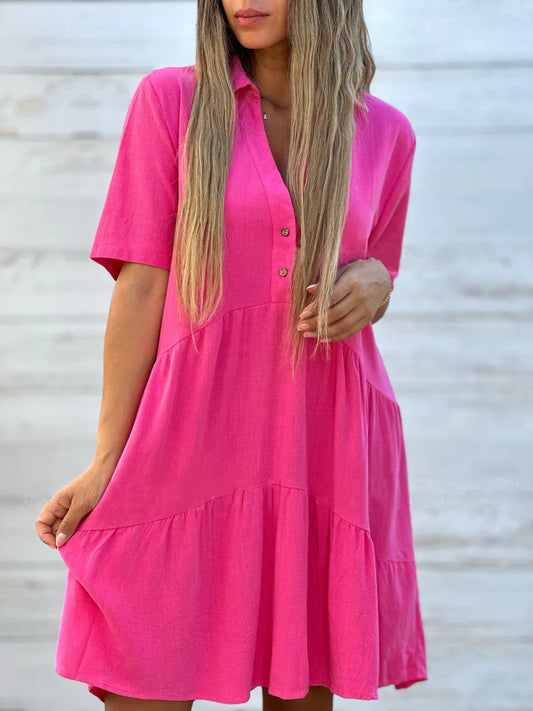  Relaxed Fit  Short Sleeve Buttoned Down Front Dress 