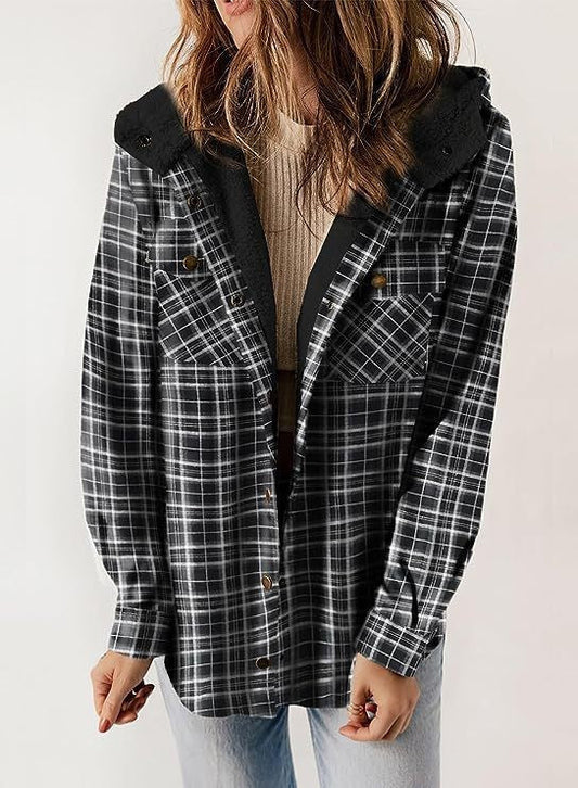 Wool Blend Relaxed Fit Plaid Jacket 