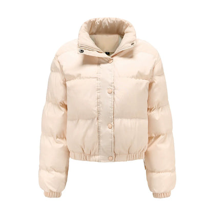 Women’s Puffer Jacket – Oversized Fit – Quilted Padding – High Collar – Cropped Hem