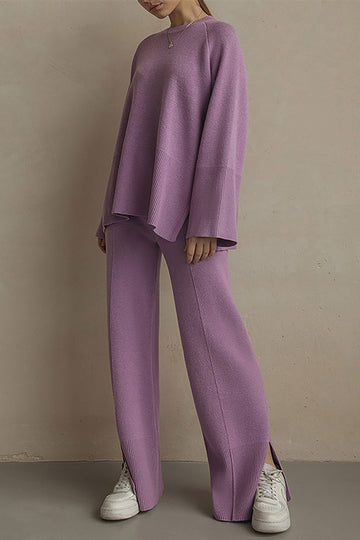 Greet - loose knitted sweater and split hem pants set