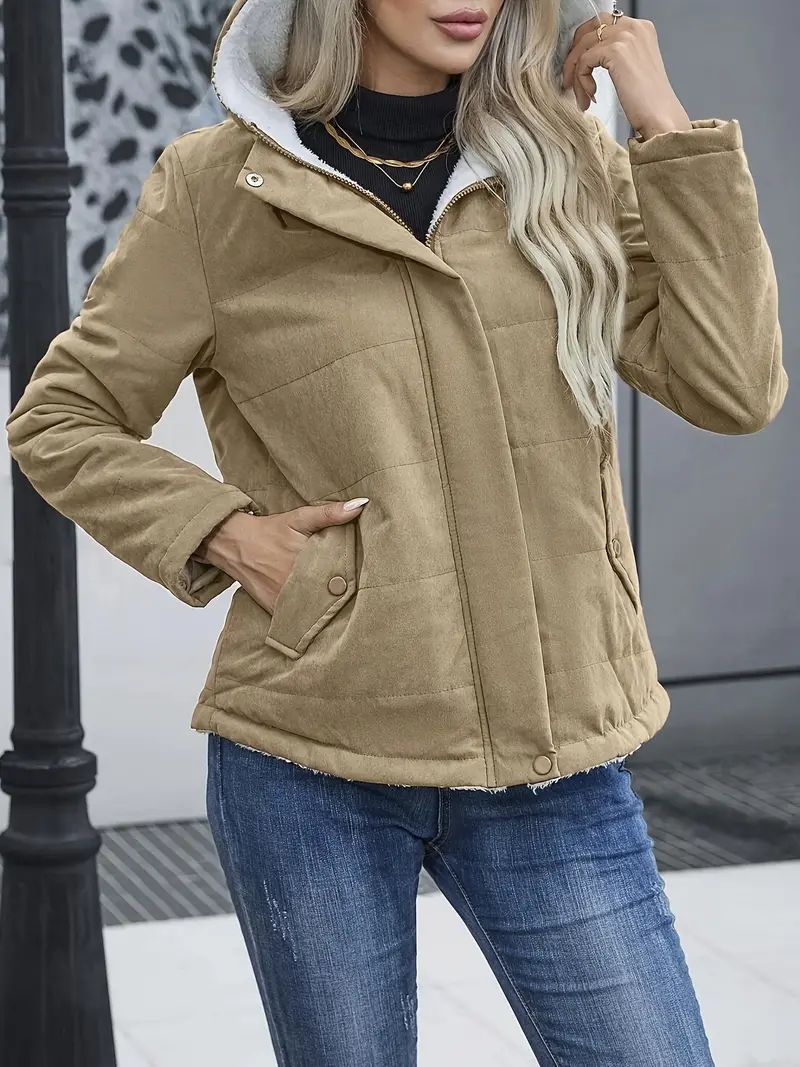 Quilted Fleece Lined Hooded Short Coat 