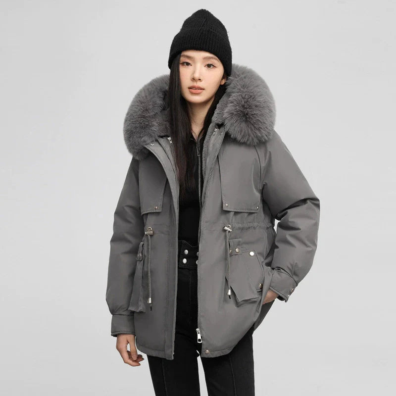 Water-Resistant Faux Fur Collar Parka Jacket 