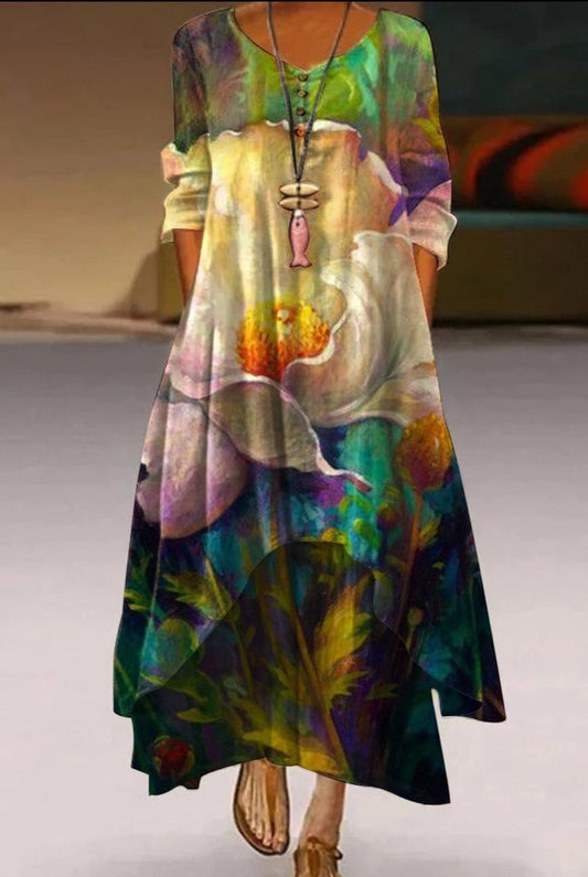 Flowy Floral Print Ankle-Length Maxi Dress