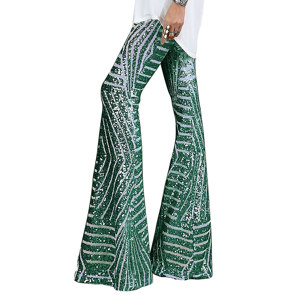 Sequin Geometric High Waist Wide Leg Pants 