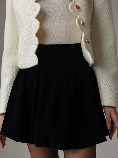 Women’s Cropped Jacket – Structured Fit – Woven Texture – Heart Buttons – Scalloped Edge