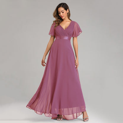 Women's Maxi Evening Gown - Flowy Silhouette - Elegant V-Neck