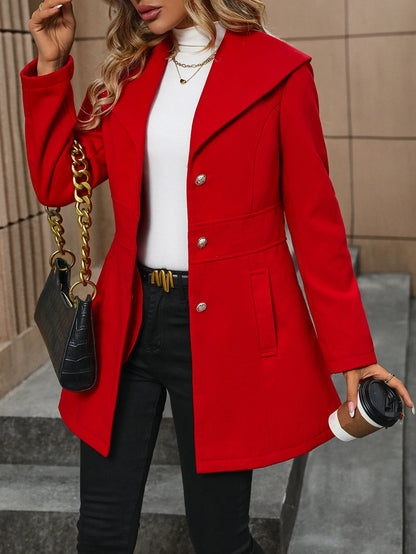 Women’s Cardigan Coat – Tailored Fit – Wool Texture – Mid-Length – Single-Breasted Lapel