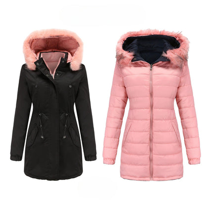 Women’s Parka Jacket – Water-Resistant – Faux Fur Hood – Adjustable Waist – Mid-Thigh Length