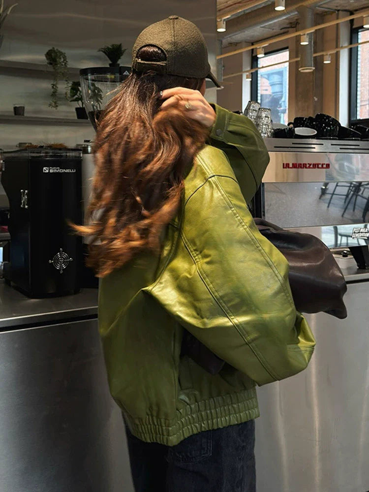 Faux Leather Relaxed Fit Bomber Jacket 