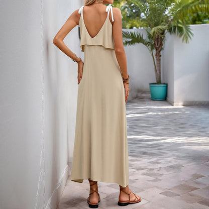 Women’s Slip Dress – Relaxed Flowy Fit – Adjustable Straps – Ruffle Neckline – Full Length