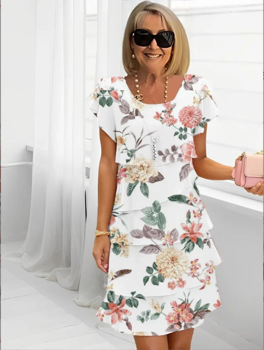Flowy Floral Print Layered Midi Dress