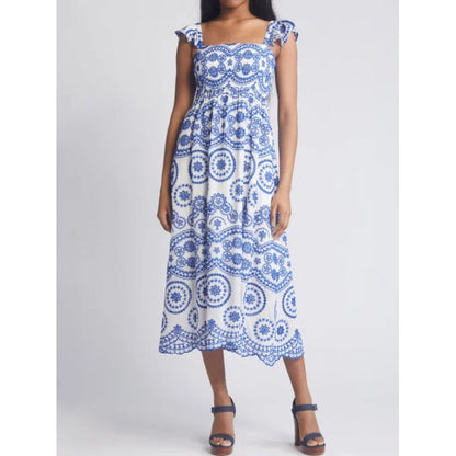 Women’s Midi Dress – Lightweight Cotton – Square Neck – Ruffle Sleeve – Relaxed Fit