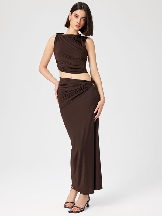 Asymmetrical Cut-Out Waist Maxi Skirt Set