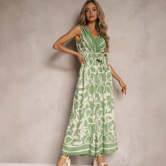 Printed Tie Waist Relaxed Jumpsuit