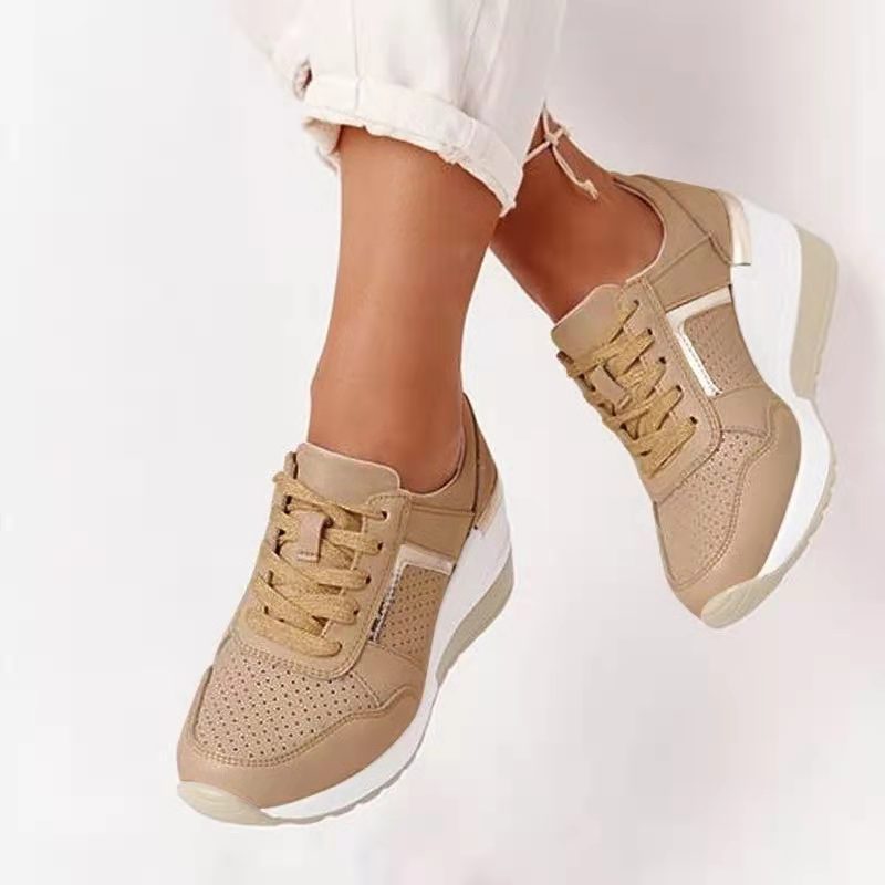 Women's Wedge Sneakers - Hidden Heel - Perforated Breathable Design - Chunky Sole