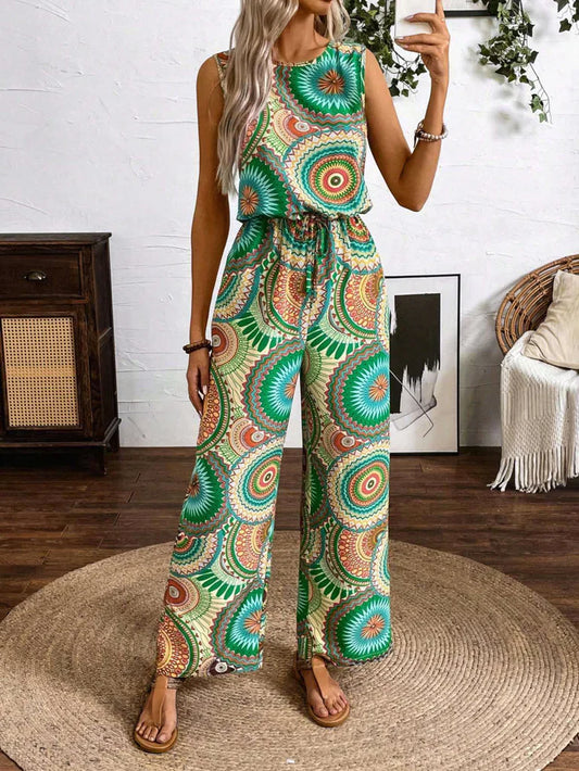Bold Print Relaxed Fit Wide Leg Jumpsuit 