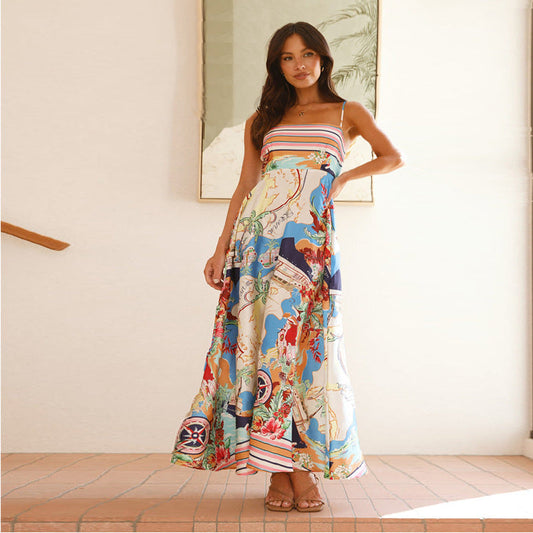 Lightweight Printed High Waist Maxi Dress