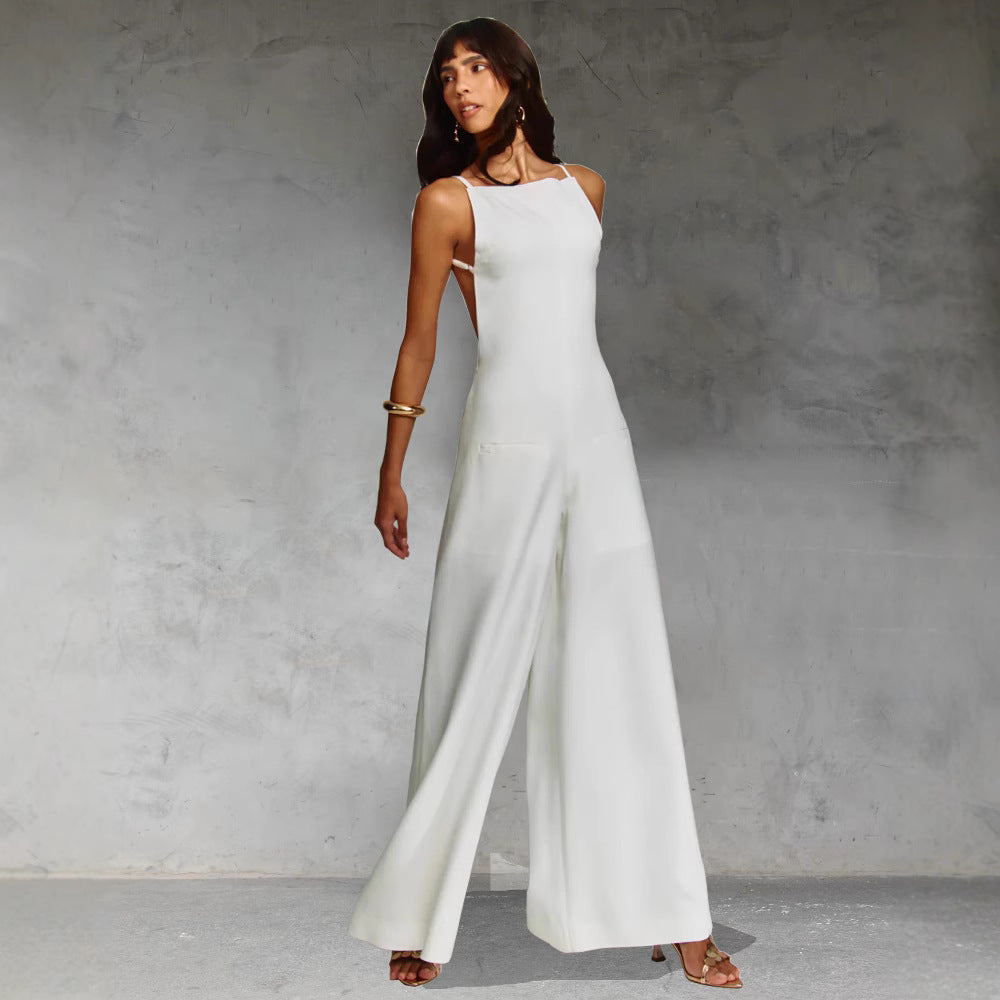 Women’s Sleeveless Jumpsuit – Relaxed Fit – Wide Leg – Cotton Linen Blend