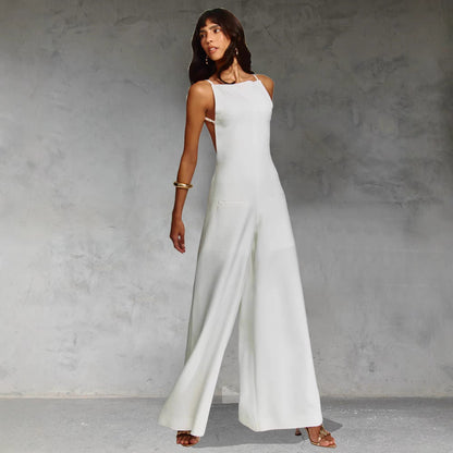 Women’s Sleeveless Jumpsuit – Relaxed Fit – Wide Leg – Cotton Linen Blend