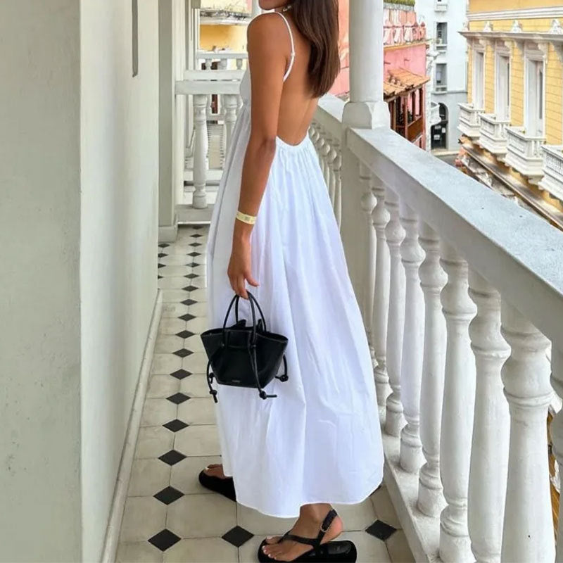Lightweight Cotton Blend Spaghetti Strap Maxi Dress