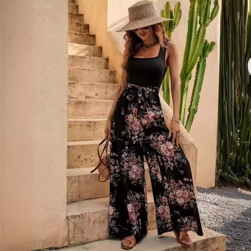 Floral Print Lightweight Wide Leg Jumpsuit