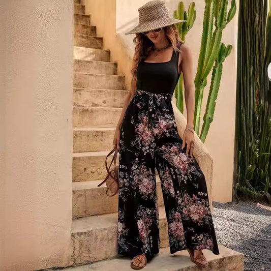 Floral Print Lightweight Wide Leg Jumpsuit