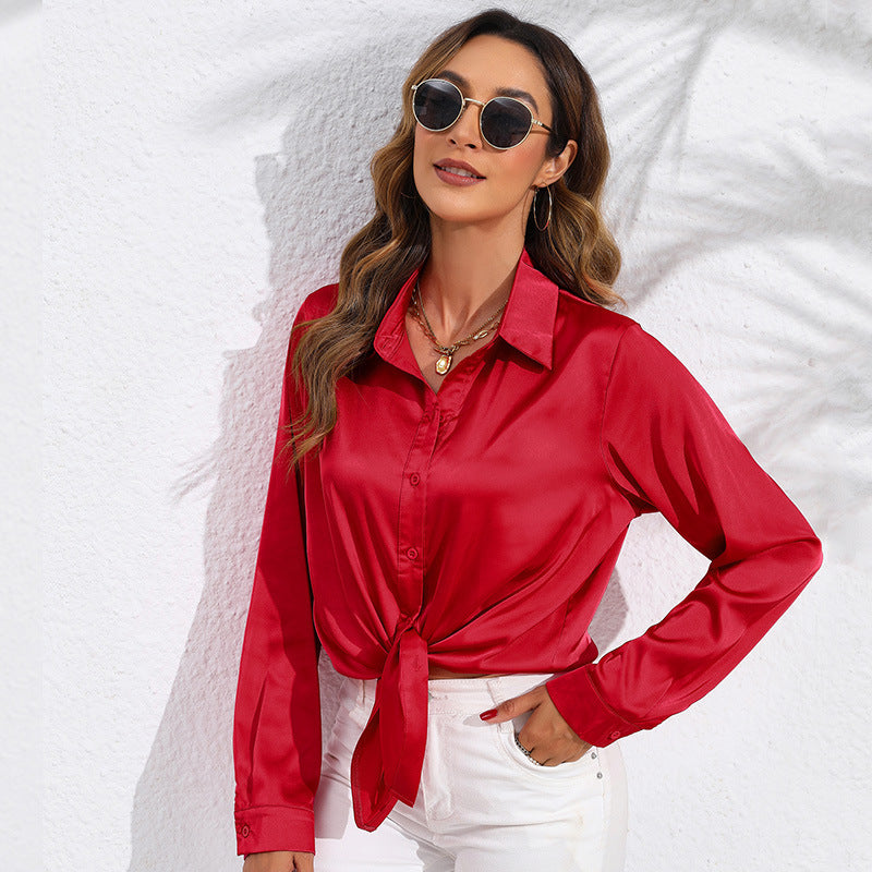 Women’s Button Down Shirt - Long Sleeve Tie Front Blouse - Casual Chic Top