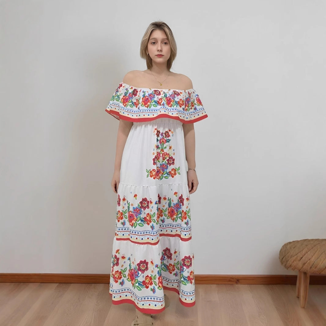 Floral Print Off-Shoulder Ruffled Maxi Dress