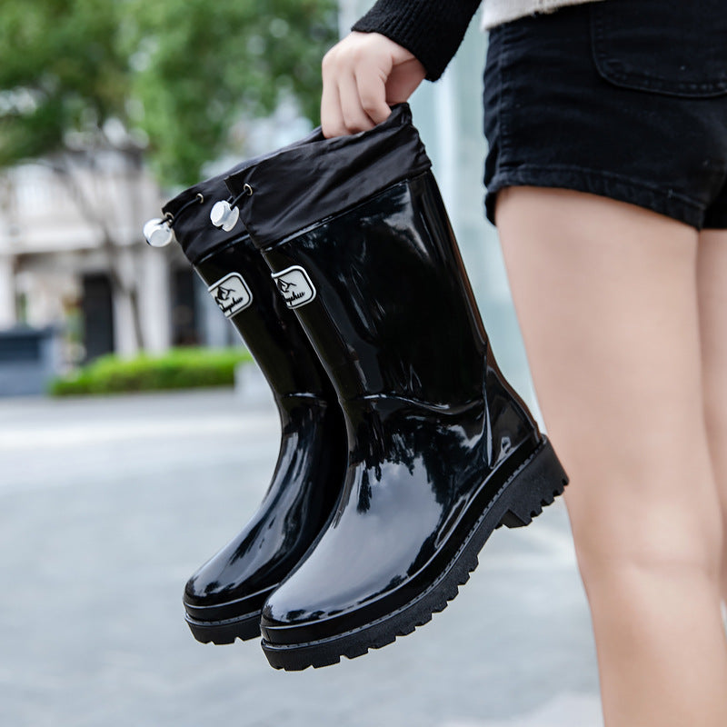Waterproof Mid-Calf Drawstring Rain Boots