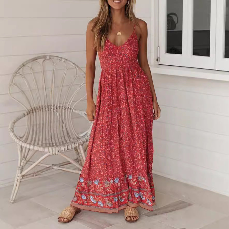 Floral Print Strappy Boho Maxi Dress
