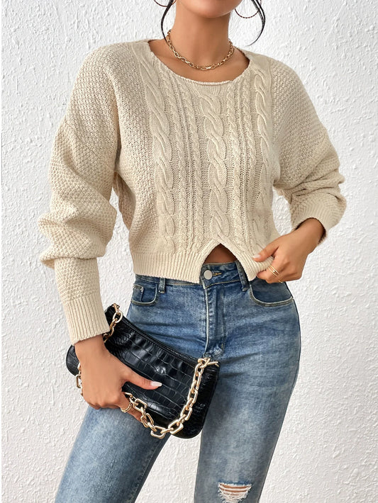 Cable Knit Relaxed Wool Blend Sweater 