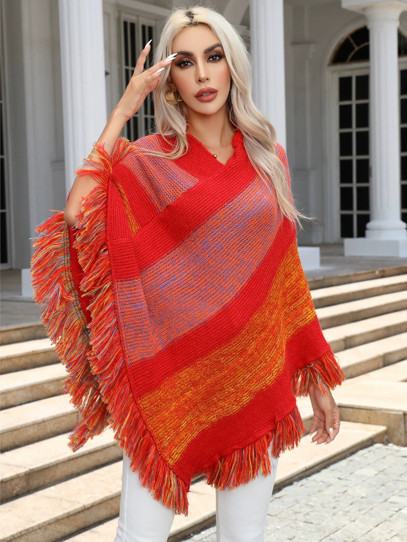 Wool Blend Oversized Fit Cape Shawl Coat 