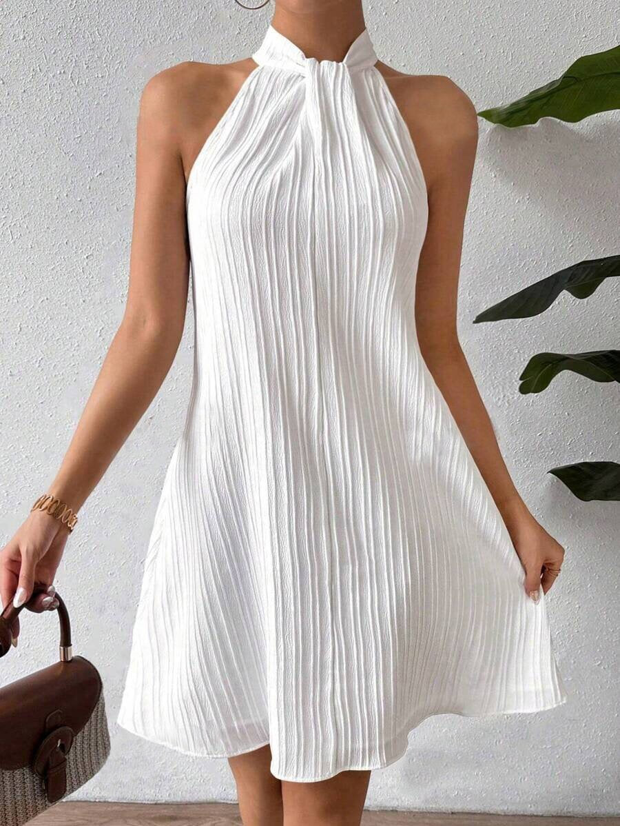 Cutout Detail Halter Neckline Sleeveless Dress