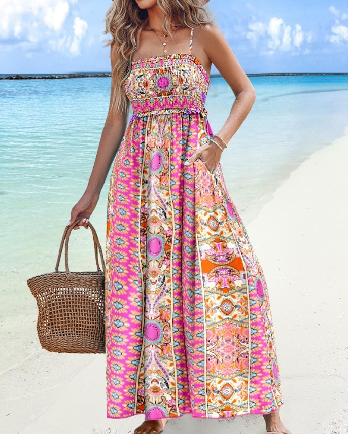 Flowy Lightweight Smocked Bodice Midi Dress