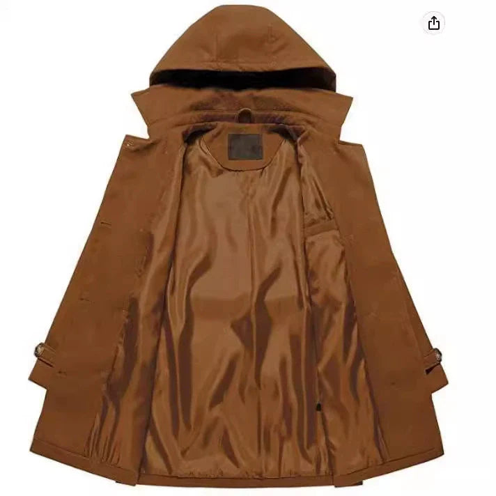 Women’s Coat – Tailored Fit – Belted Waist – Wool Blend – Hooded – Double-Breasted